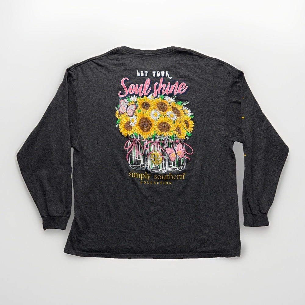 Simply Southern Let Your Soul Shine Long Sleeve Shirt Womens 2XL Grey Sunflower